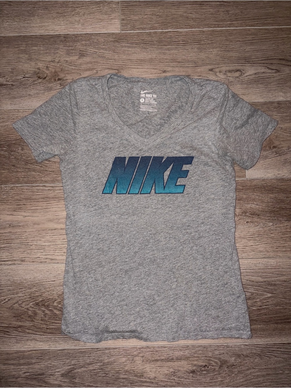Nike Gray V-Neck Tee with White Logo